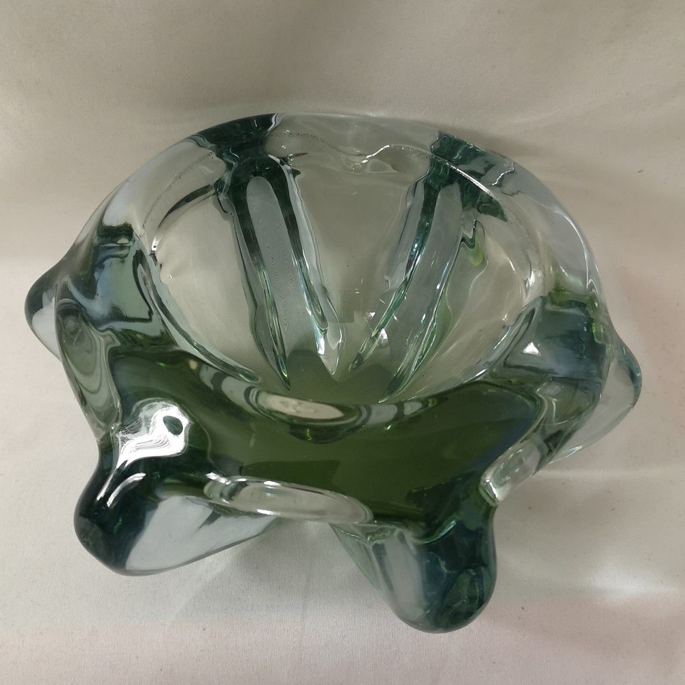 Beautiful Vintage (likely) Murano Ashtray / Cigar Glass Art Bowl Green/Blue/Gray